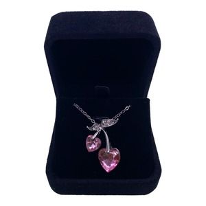 Imitation Pink Cubic Zirconia CZ Gemstone Cherry Cherries Heart Necklace
